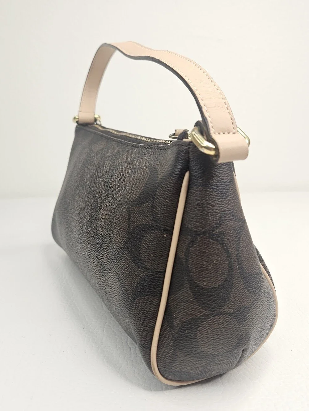 Authentic Coach Peyton Signature Zip Top Shoulder Bag Brown Black Canvas Leather